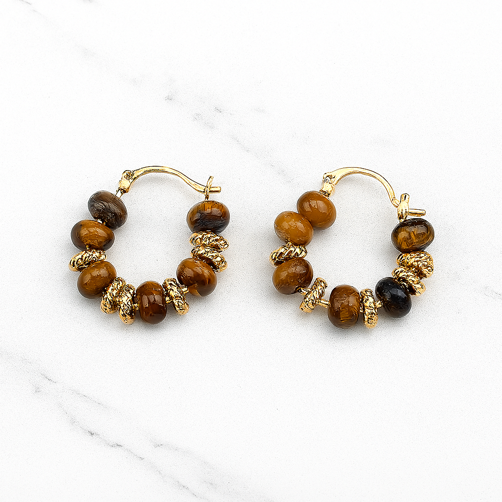 Boucle d'oreille créole œil de tigre