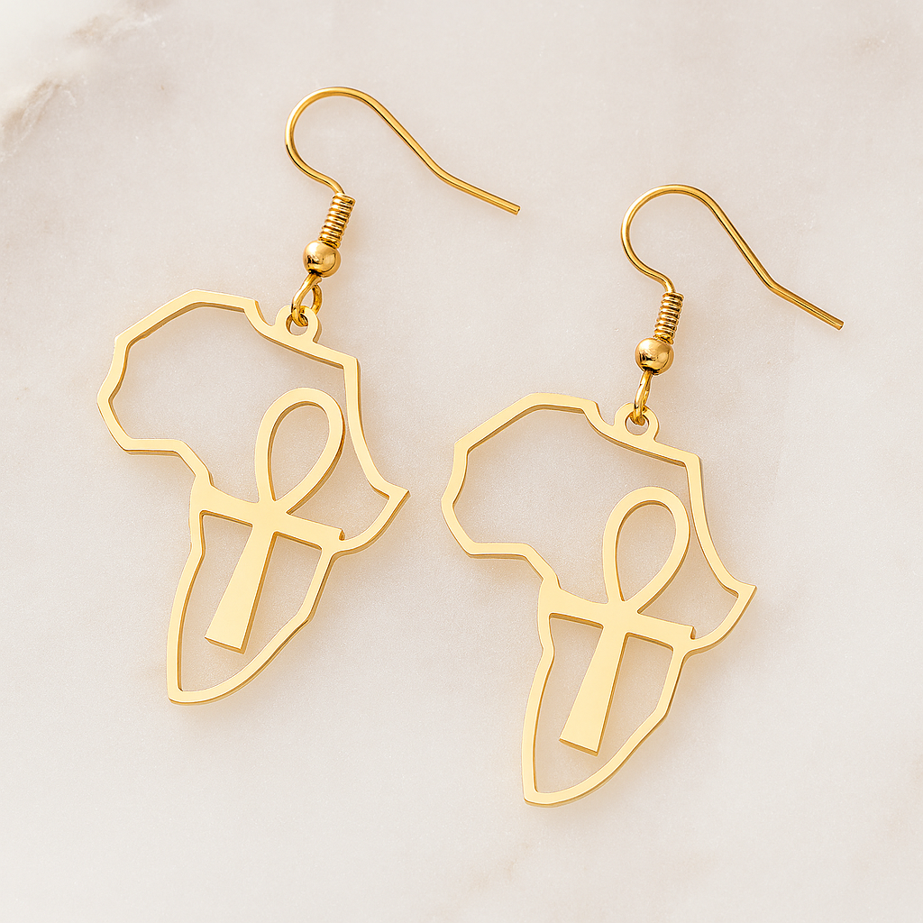 Boucle d'oreille carte Afrique croix de ankh